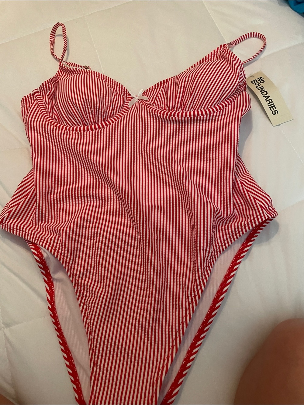 No Boundaries Red & White Striped Girls One-Piece Swimsuit